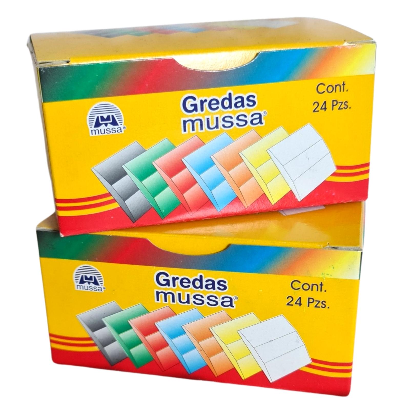Gredas Caja con 24 Pzs. Colores Surtidos Marca MUSSA 4.8 X 4.8 cms