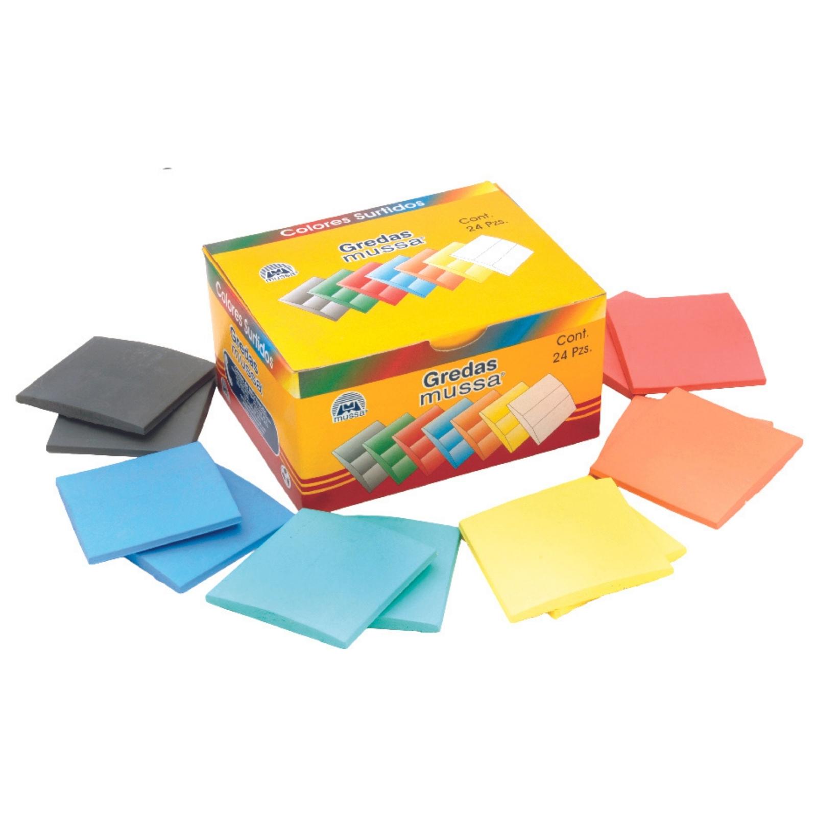 Gredas Caja con 24 Pzs. Colores Surtidos Marca MUSSA 4.8 X 4.8 cms