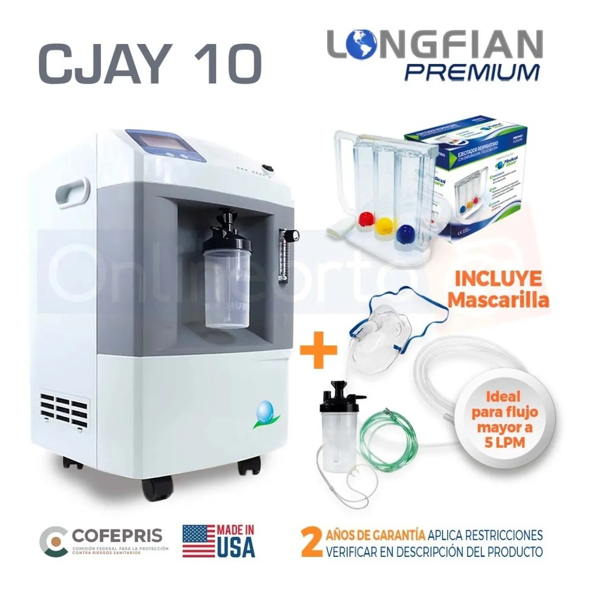 Concentrador Oxigeno Premium 10 Litros 24/7 + Inspirometro