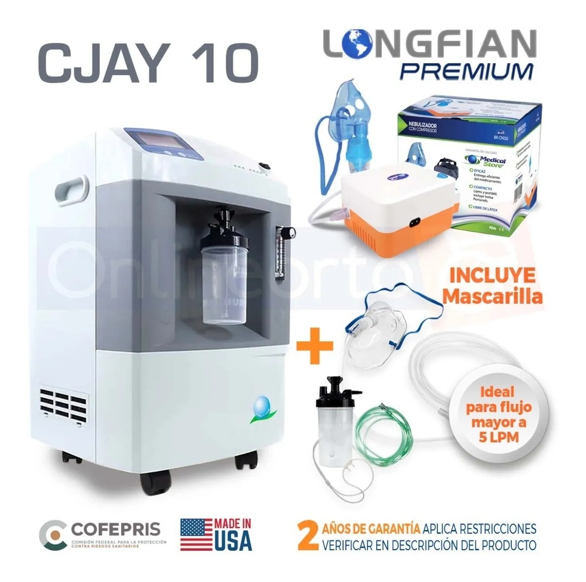 Concentrador Oxigeno 10 Litros Grado Médico + Nebulizador