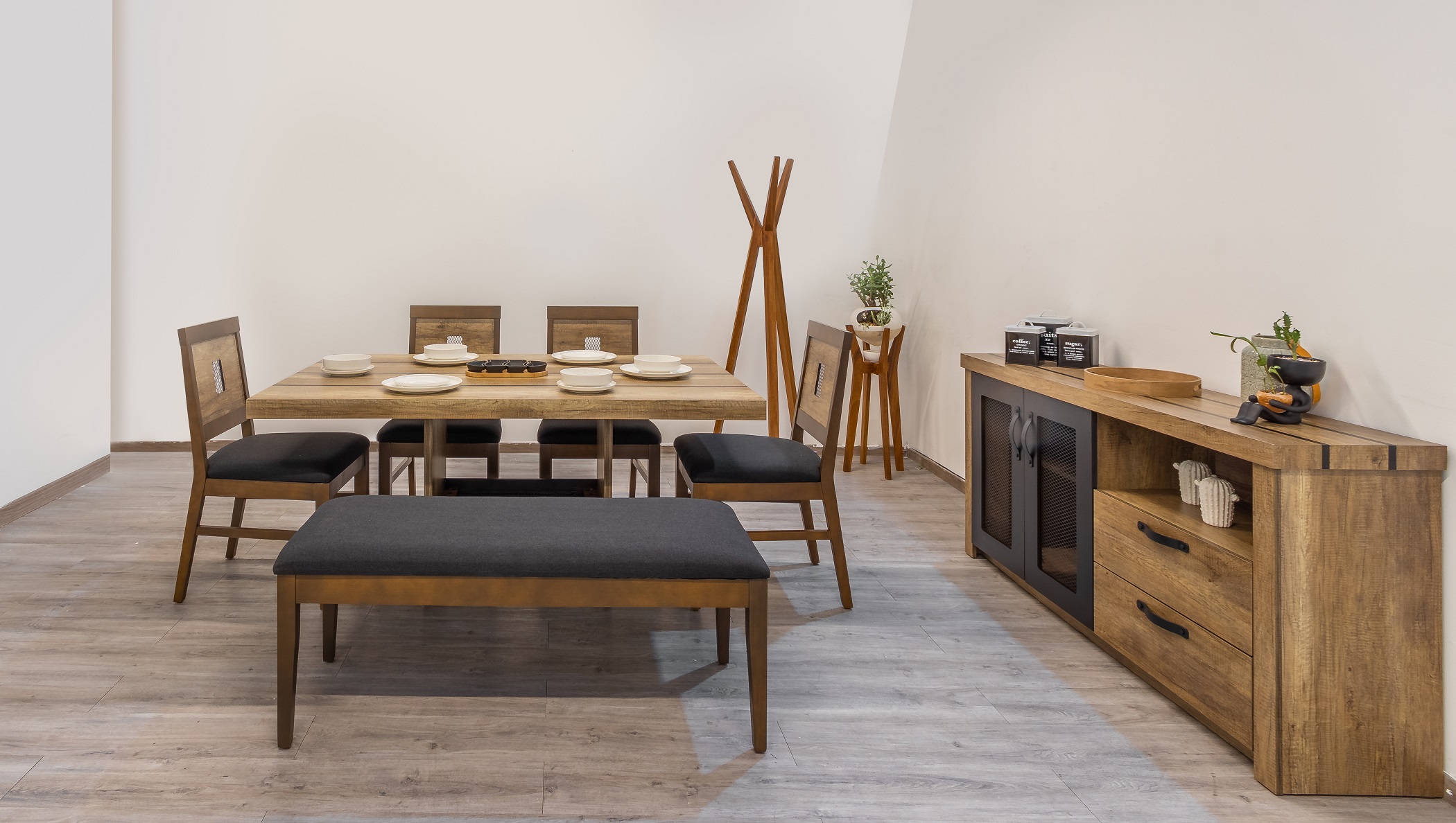 Antecomedor 4 Sillas 1 Banca Toto Nogal - Kessa