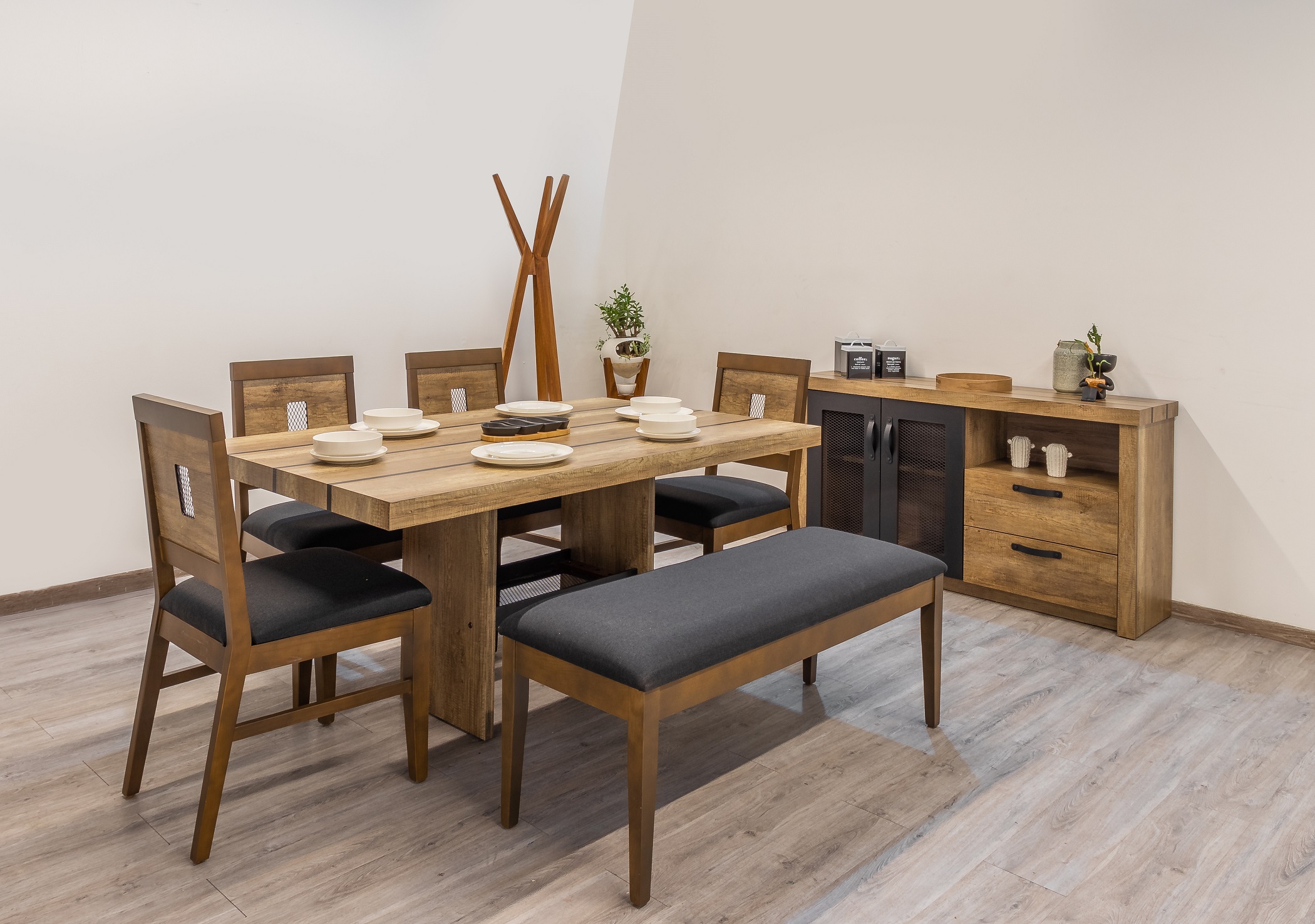 Antecomedor 4 Sillas 1 Banca Toto Nogal - Kessa