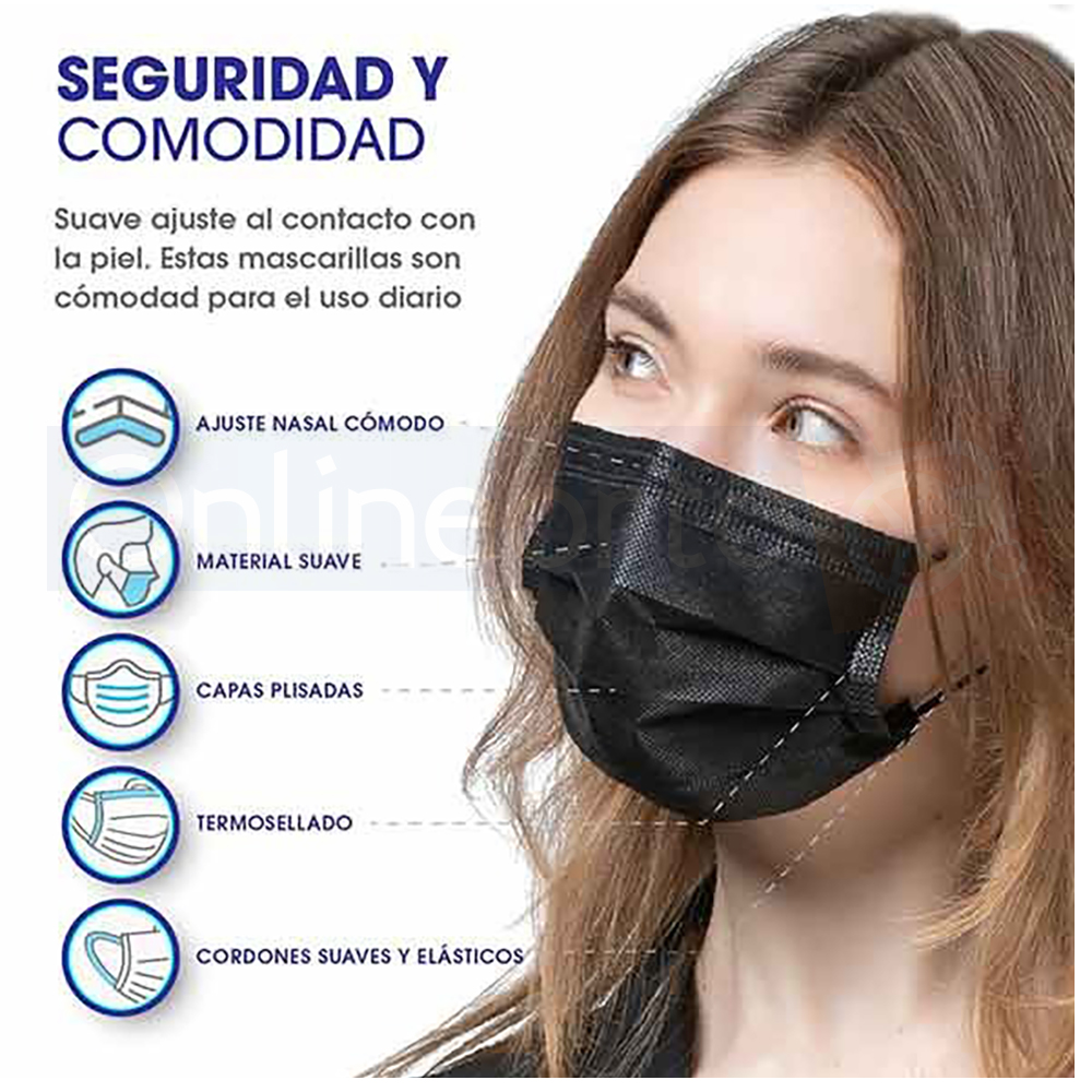 Cubrebocas Caja 50 Pz Tapabocas Termosellado Plisado Tricapa