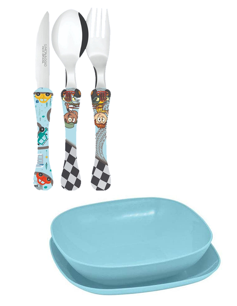 Set infantil cubiertos y platos Carritos Simonaggio Kids Trend