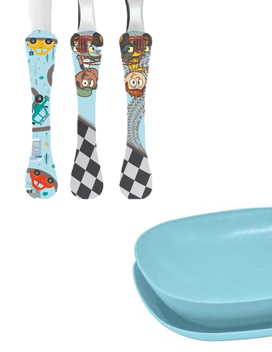 Set infantil cubiertos y platos Carritos Simonaggio Kids Trend