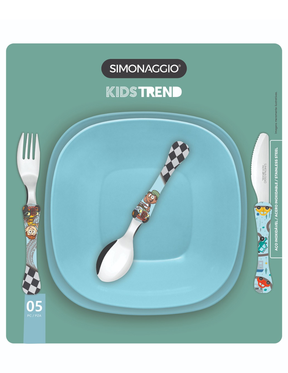 Set infantil cubiertos y platos Carritos Simonaggio Kids Trend
