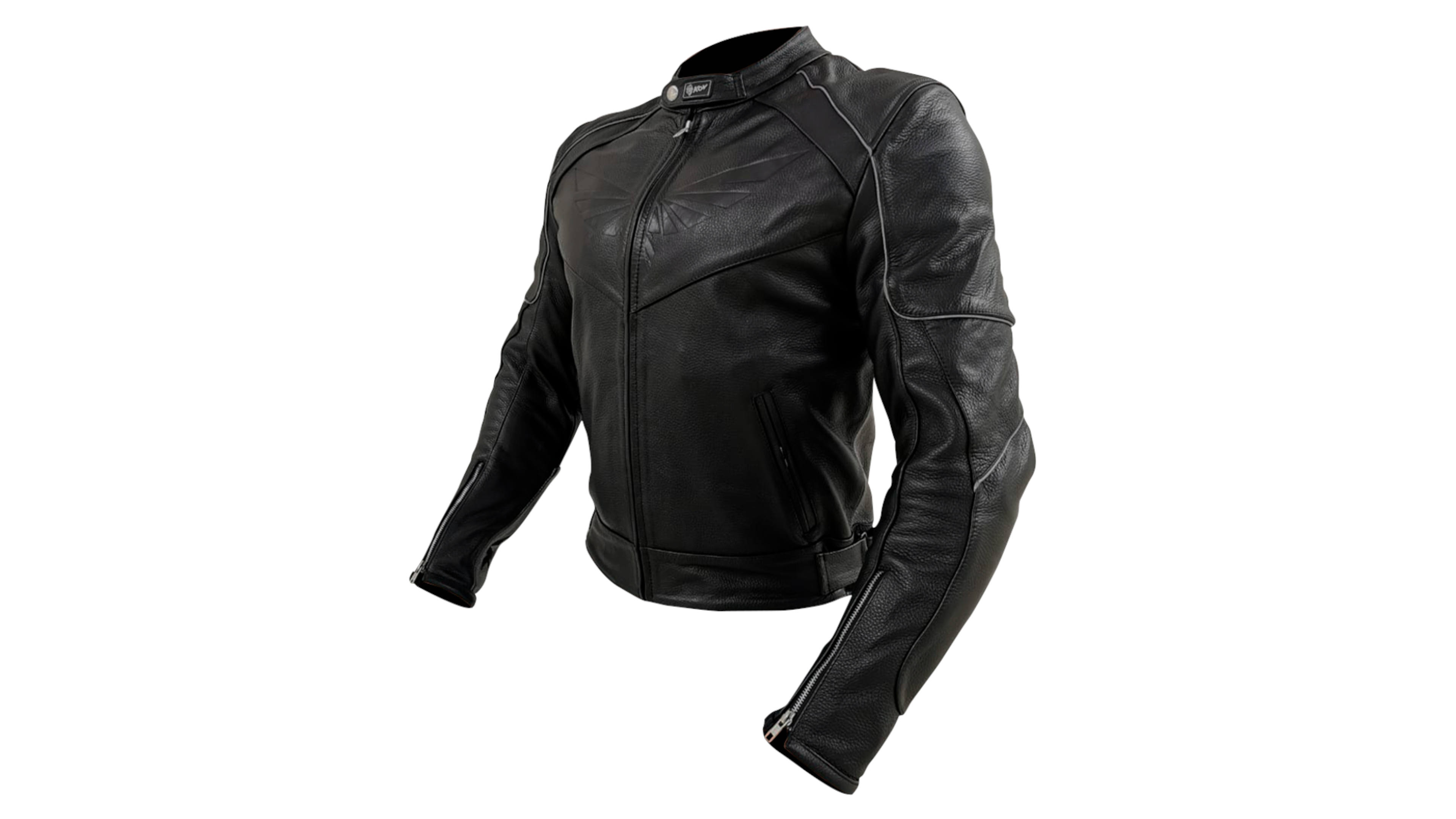 CHAMARRA KOV INVICTUS DEPORTIVA DE PIEL PARA PISTA CON JOROBA  NEGRA CON PROTECCIONES