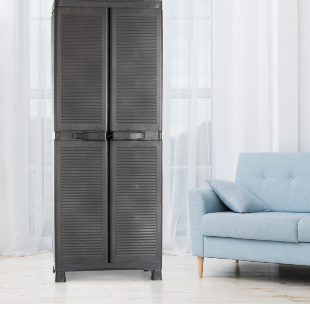 Armario Porto Duna Plástico Negro, organizador y alacena de 4 niveles