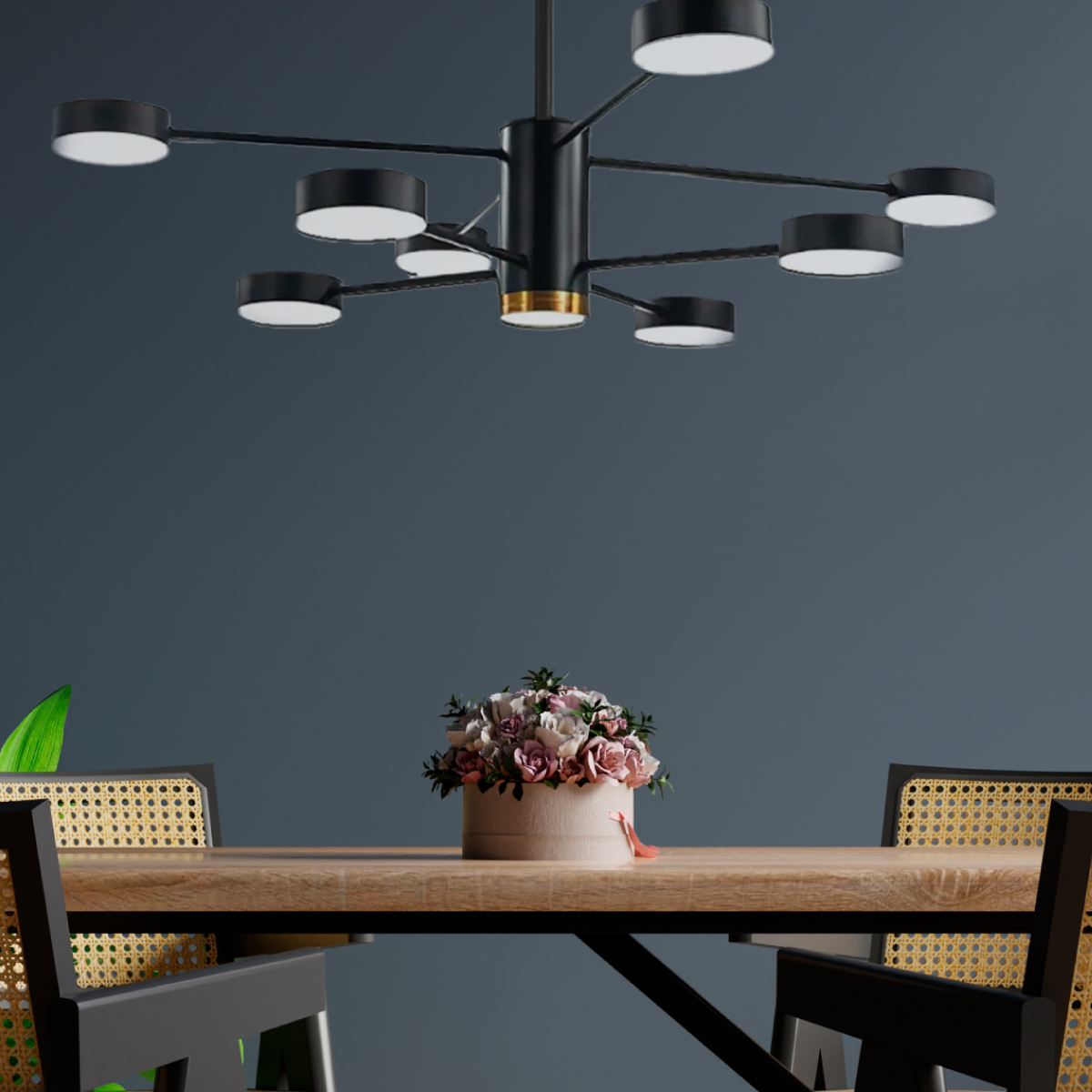 Lampara de techo estilo industrial hierro forjado negro con dorado lampara downlight 8+1 luces