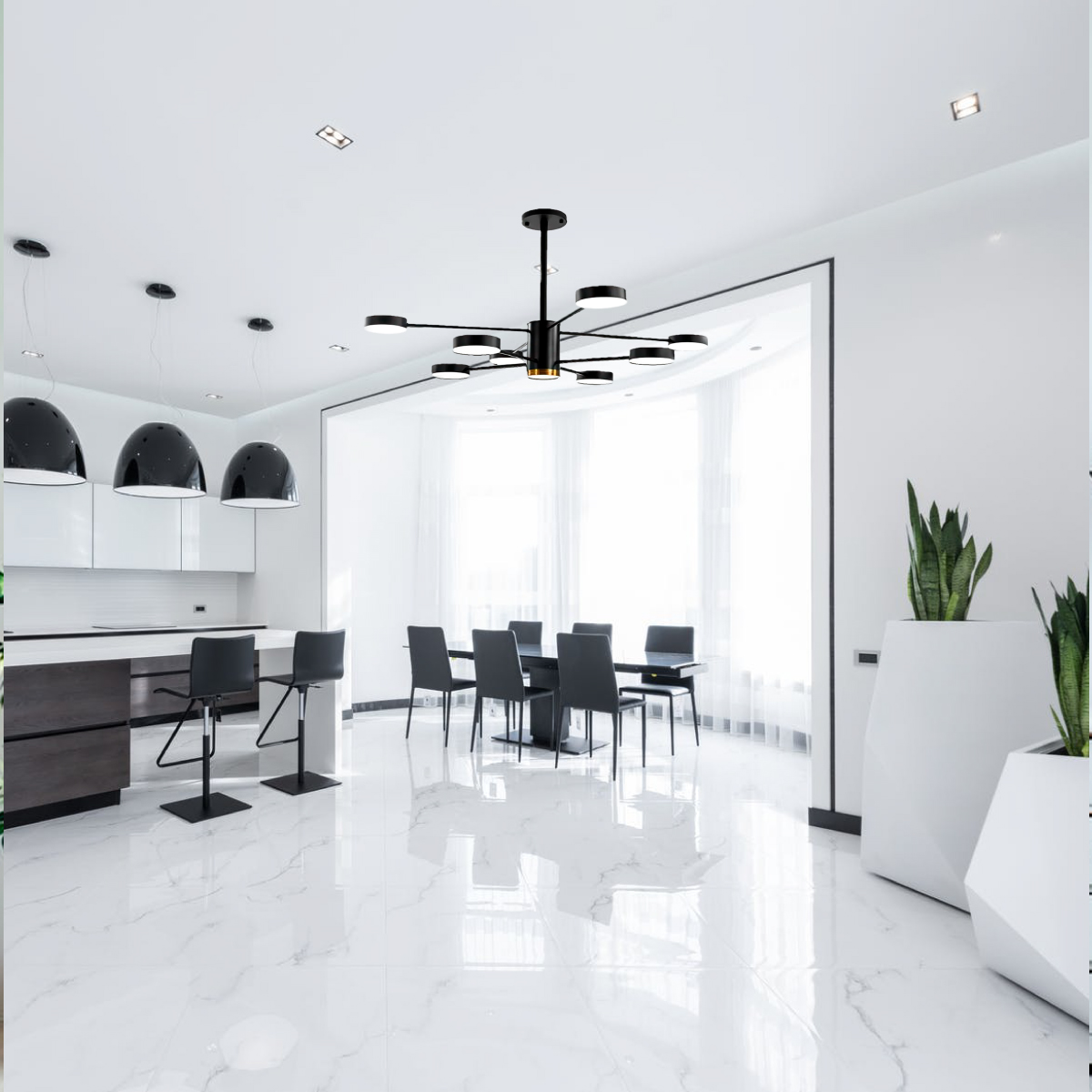 Lampara de techo estilo industrial hierro forjado negro con dorado lampara downlight 8+1 luces