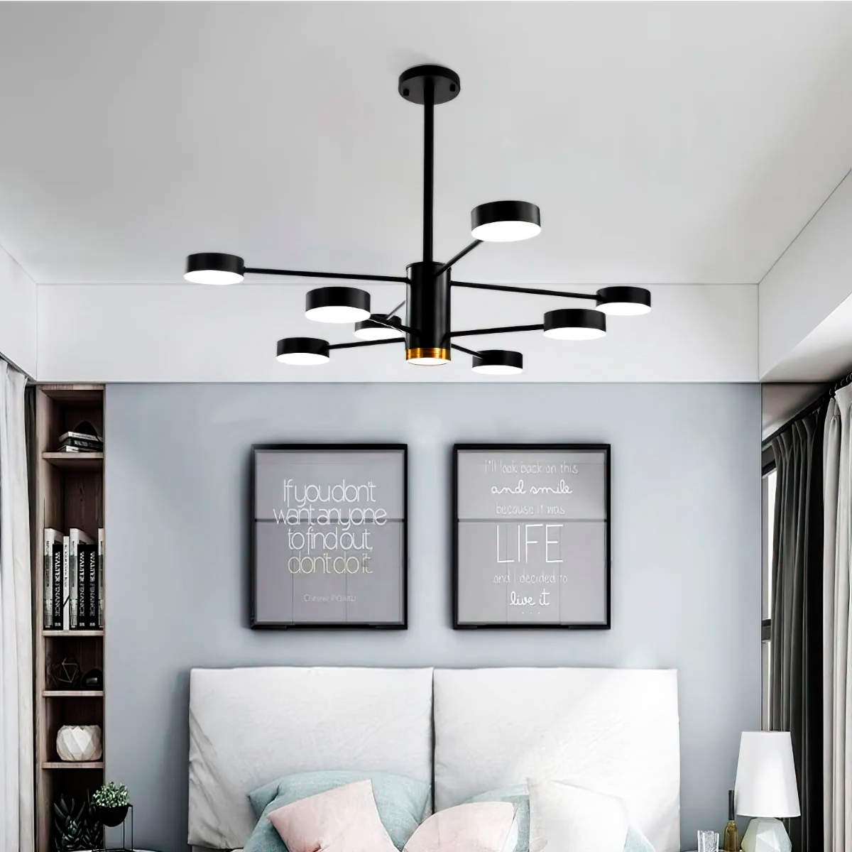 Lampara de techo estilo industrial hierro forjado negro con dorado lampara downlight 8+1 luces