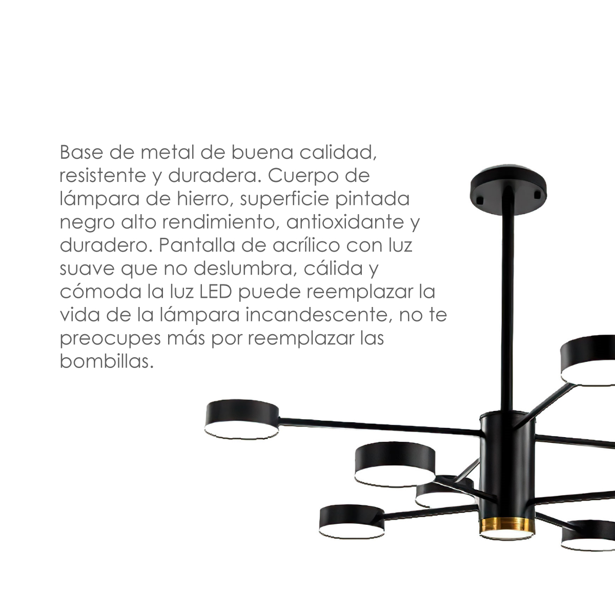 Lampara de techo estilo industrial hierro forjado negro con dorado lampara downlight 8+1 luces