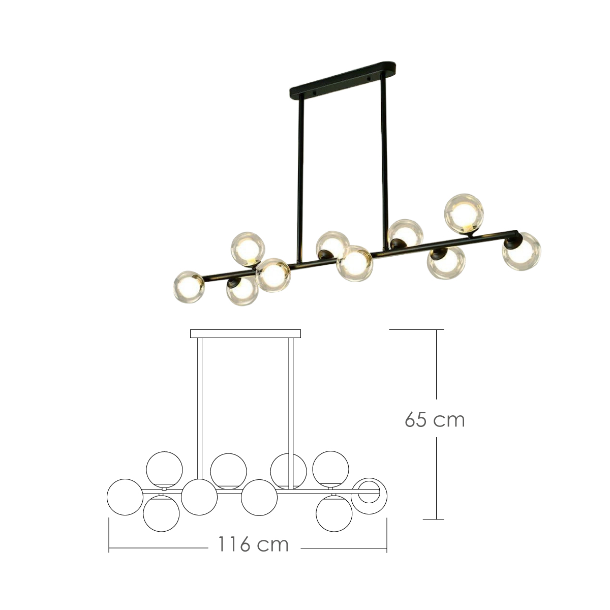 Lampara de techo estilo industrial Lámpara colgante barra molecular 10 luces