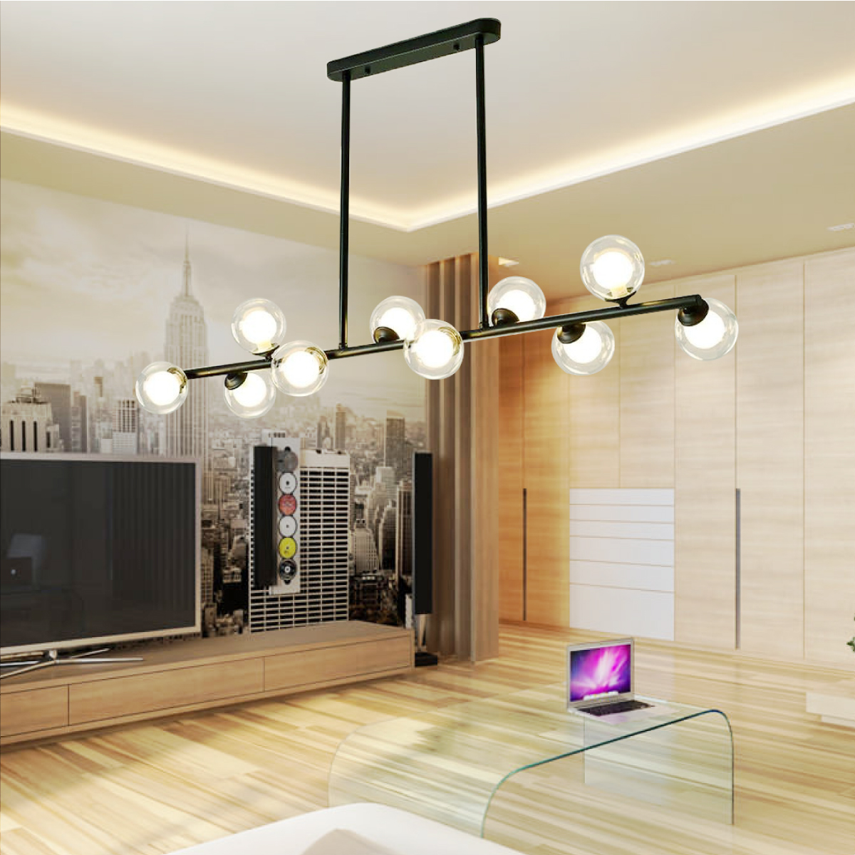 Lampara de techo estilo industrial Lámpara colgante barra molecular 10 luces