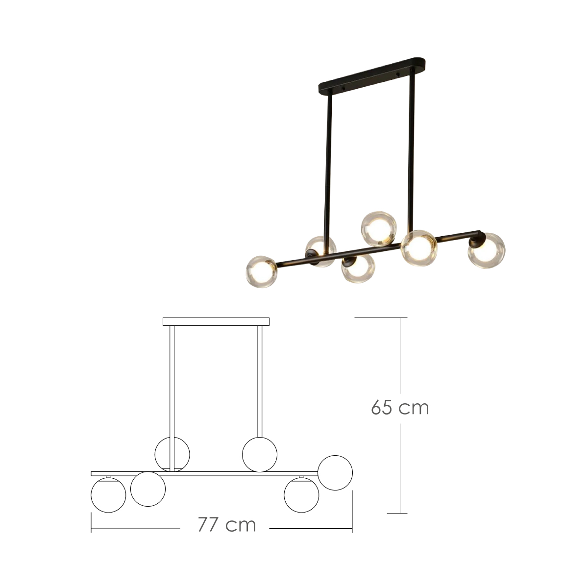 Lampara de techo estilo industrial Lámpara colgante barra molecular 6 luces