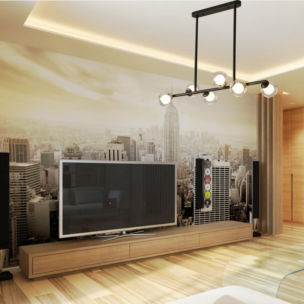 Lampara de techo estilo industrial Lámpara colgante barra molecular 6 luces