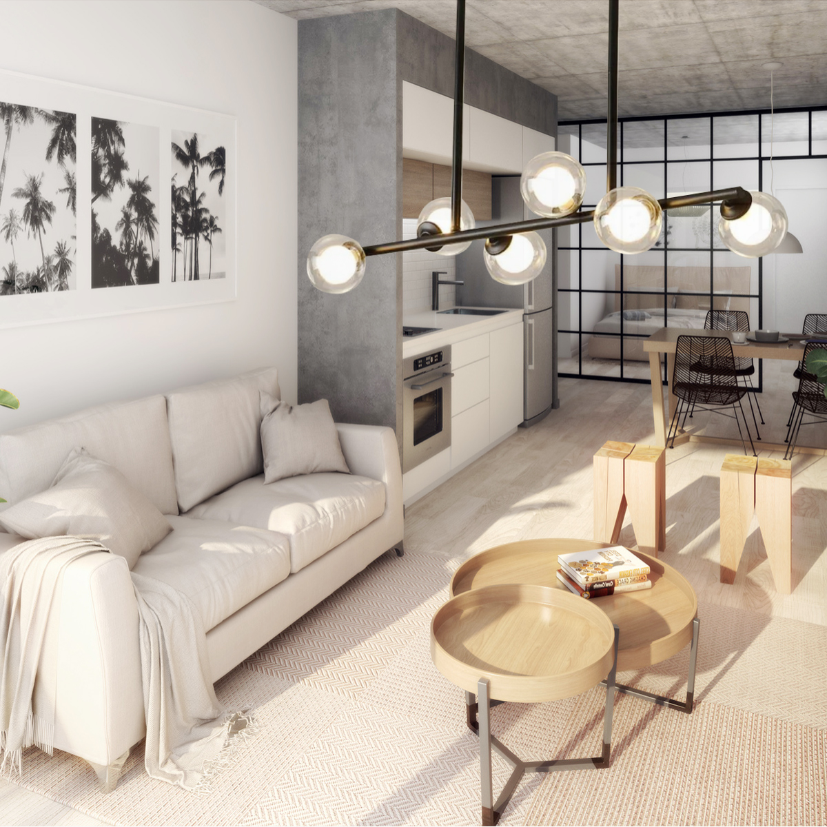 Lampara de techo estilo industrial Lámpara colgante barra molecular 6 luces