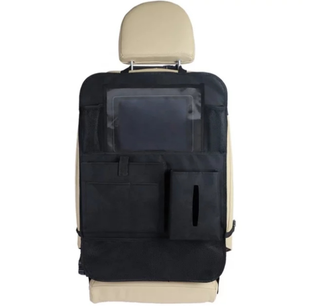 Organizador de auto para asiento, tamaño universal, organizador de viajes para niño, ipad, bebidas, Protege los Asientos y Mantiene el Coche Organizado, Nailon Negro