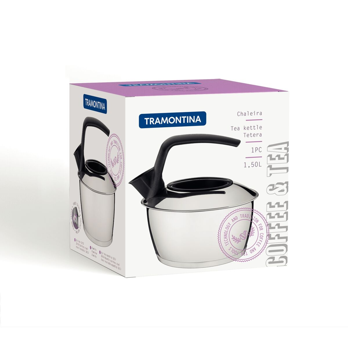 Tetera Tramontina 61485/160 de acero inoxidable con fondo triple mango negro 1,5 L END1