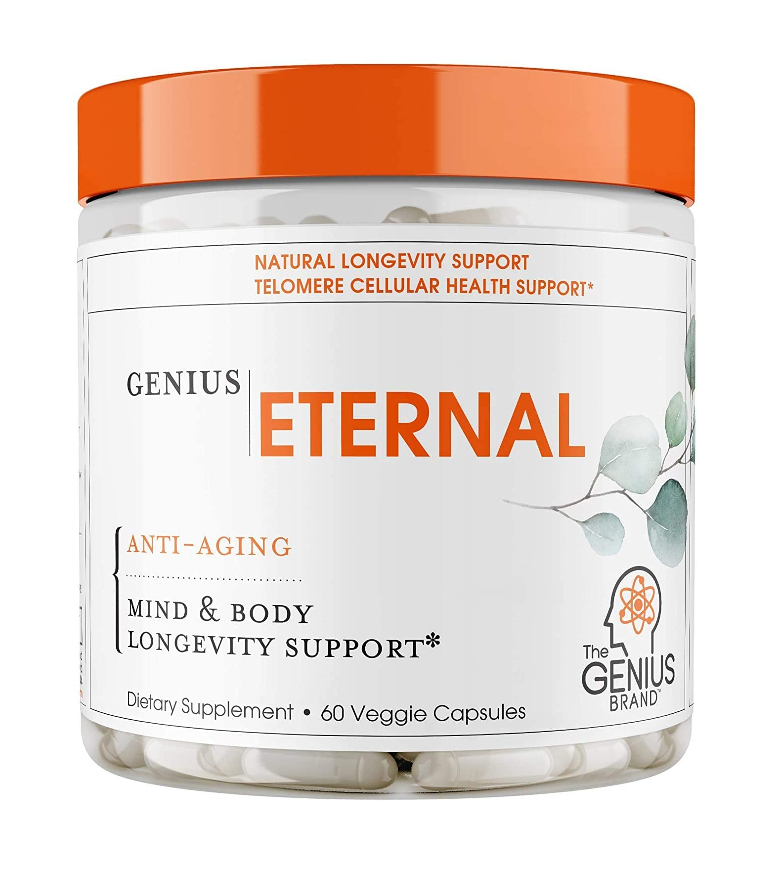 The Genius Brand 60  Cápsulas de Telómero antienvejecimiento  3.99 Onzas