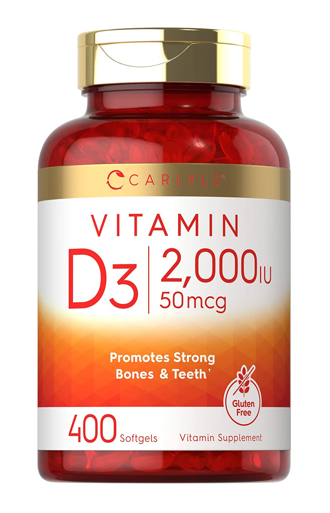 Carlyle Cápsulas blandas de vitamina D3 2000 IU 400 capsulas 5.29 Onzas