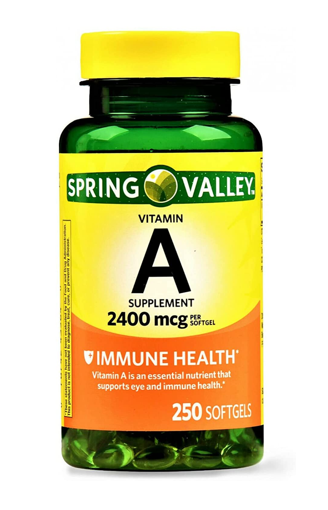 Spring Valley Suplemento de vitamina A 2400 MCG 250 cápsulas blandas 2.72 Onzas