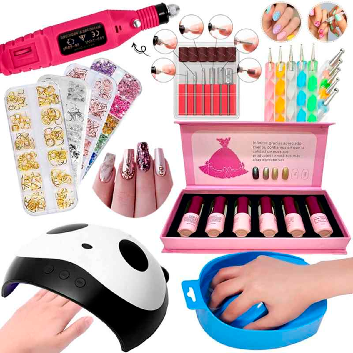Uñas Arte y Decoracion Cuidado y Decoracion De Uñas Manicura Esmaltes Lampara LED Para Kit 73 Piezas 