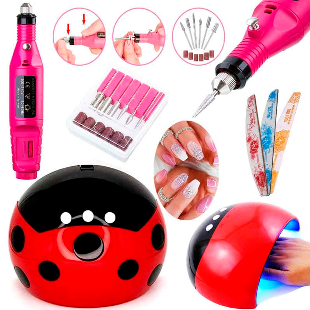  Uñas Lámpara De Secado UV Led Catarina + Pulidor Drill Esmeril Uñas + Regalo Lima de Uñas Accesorios Para Manicura Y Pedicura Kit.