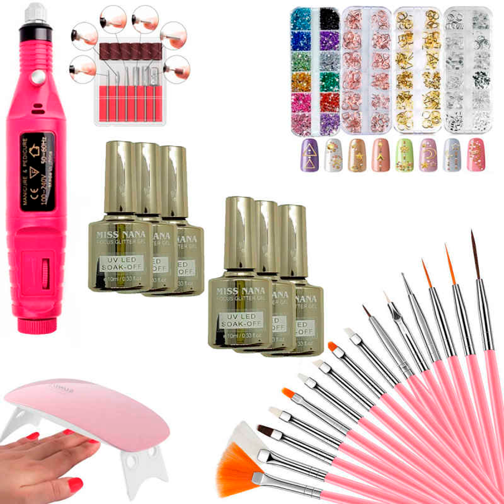 27 Piezas Kit De Uñas Arte Y Decoracion De Uñas Taladro + Esmaltes Kit De Arte De Uñas, Pinceles Decorar Manicura Decoración