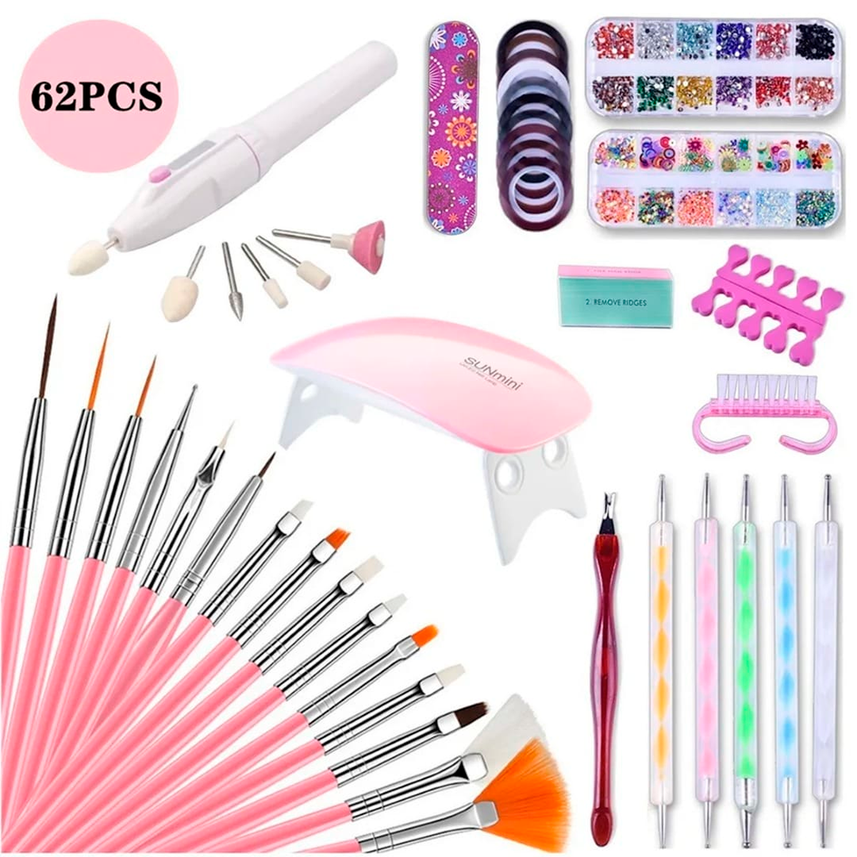 62 Kit Gelish Uñas Basico Lampara Led Uv Pincel, Manicure Y Pedicura..
