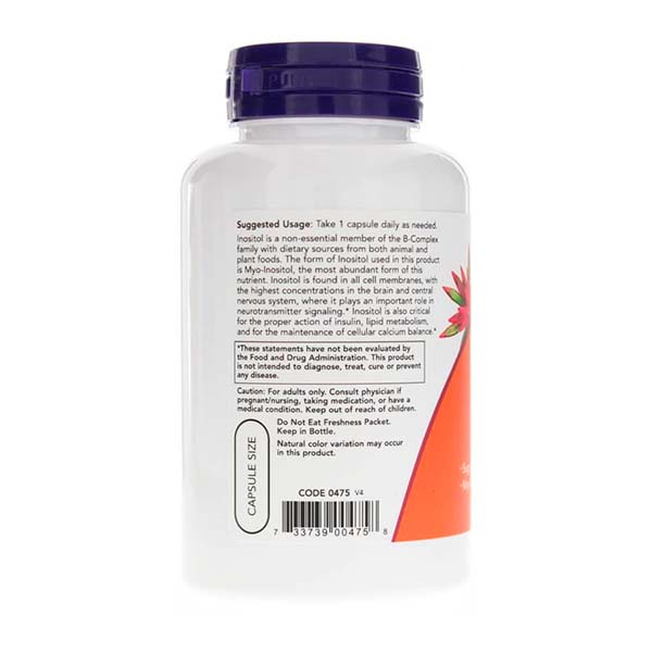 Inositol 500 mg Now Foods Myo Inositol para Salud Celular 100 Cápsulas Veganas