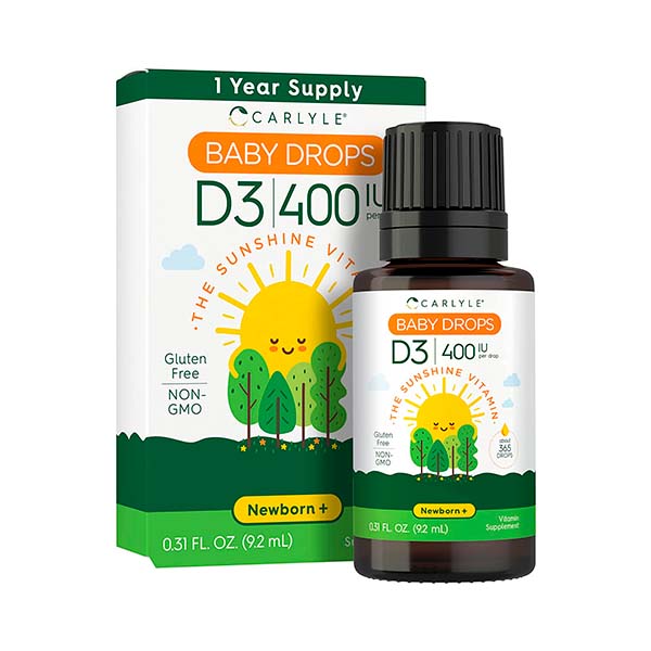 Vitamina D3 para Bebés 400 IU Carlyle Baby Drops Gotas Crecimiento Sano 9.2 ml