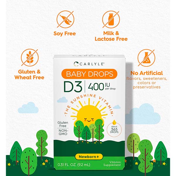 Vitamina D3 para Bebés 400 IU Carlyle Baby Drops Gotas Crecimiento Sano 9.2 ml