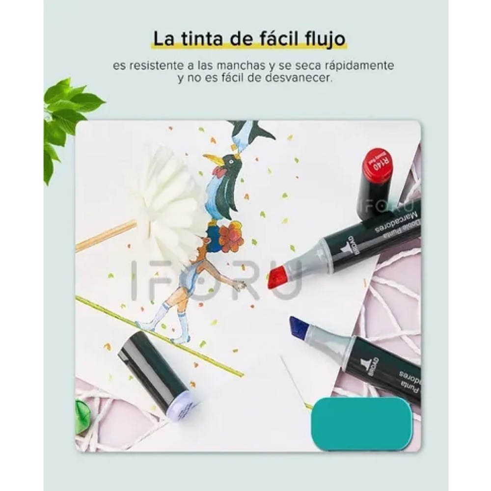 Marcadores Doble Punta Plumones Punta Pincel Iforu 48 Colors