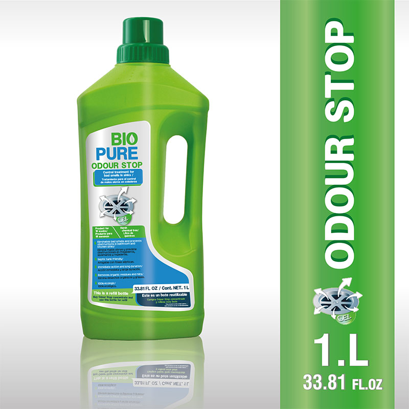 Tratamiento Contra Malos Olores En Tuberías Coladeras - Odour Stop -BIOPURE 1 Litro.