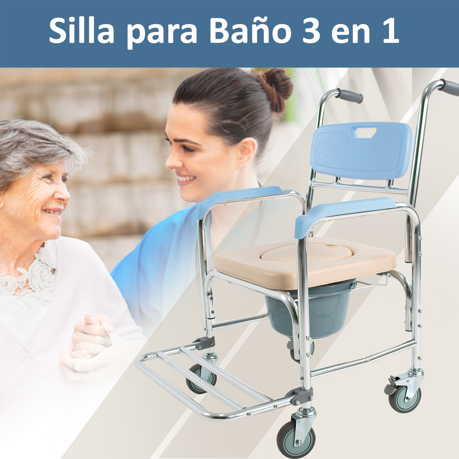 Silla De Baño Para Discapacitados 3 En 1/ Silla Ducha/ Cómodo/ Silla De  Traslado