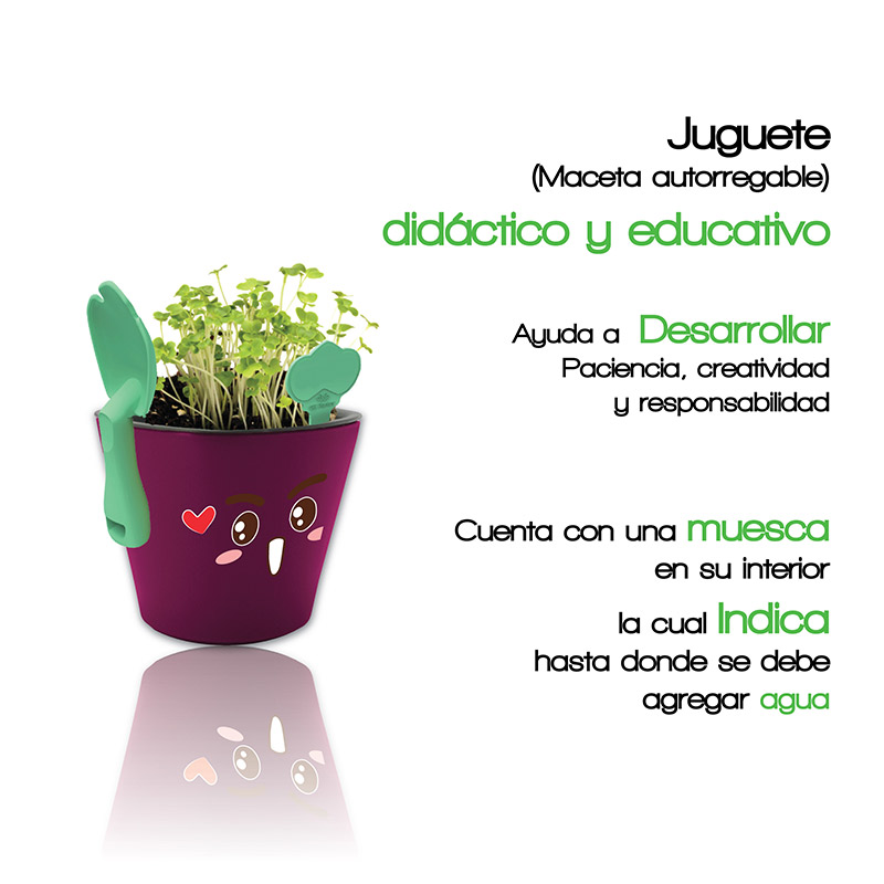 Kit educativo juguete didáctico para niños Aprendizaje de vocabulario inglés español, Germinación de plantas comestibles Maceta autorregable Kid planter SMART GARDEN Rouge No incluye semillas.