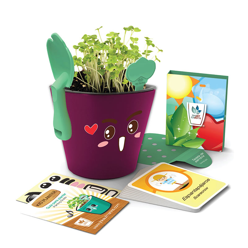 Kit educativo juguete didáctico para niños Aprendizaje de vocabulario inglés español, Germinación de plantas comestibles Maceta autorregable Kid planter SMART GARDEN Rouge No incluye semillas.