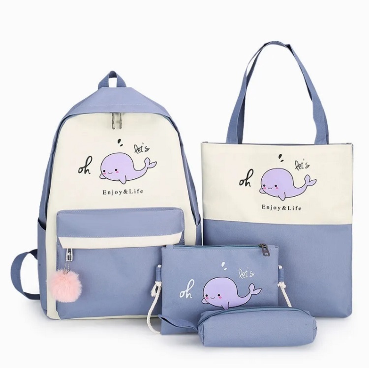 Set 4 Mochila De Mujer Escolar Delfín Bolso De Viaje Mano Hombro