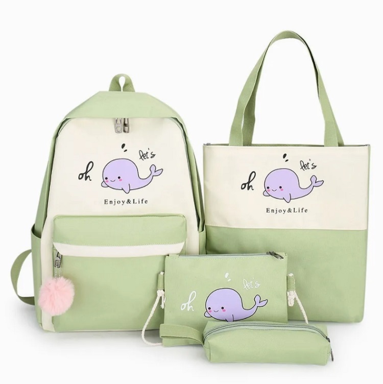 Set 4 Mochila De Mujer Escolar Delfín Bolso De Viaje Mano Hombro