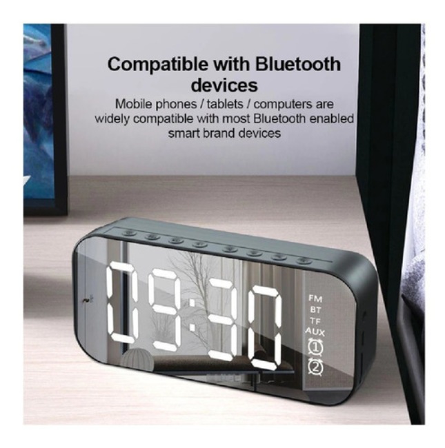 Reloj Despertador Digital con Bocina Bluetooth Radio Negro