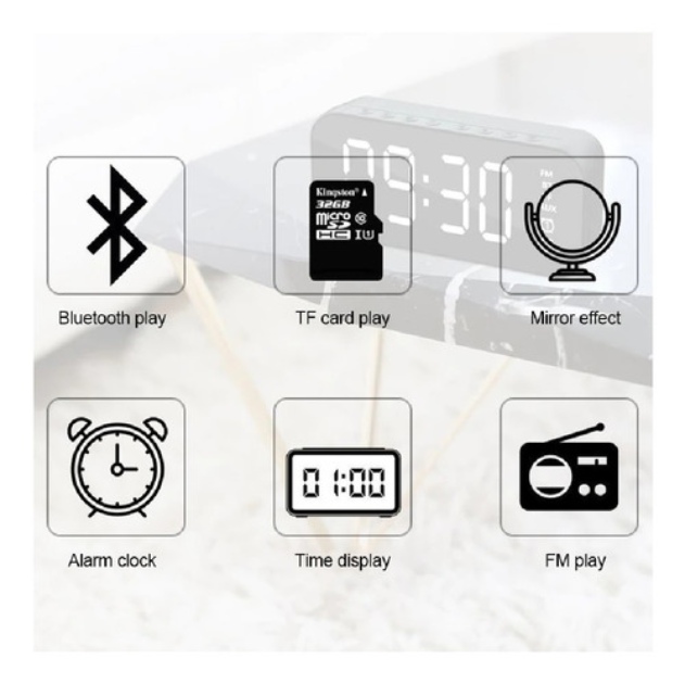 Reloj Despertador Digital con Bocina Bluetooth Radio Negro
