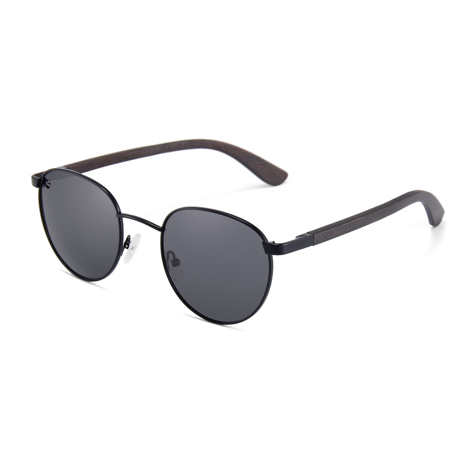 Lentes Gafas de Sol PANDAS Unisex para Hombre y Mujer Polarizados Redondos Circulares Oscuros de Madera UV400 Grulla Negro
