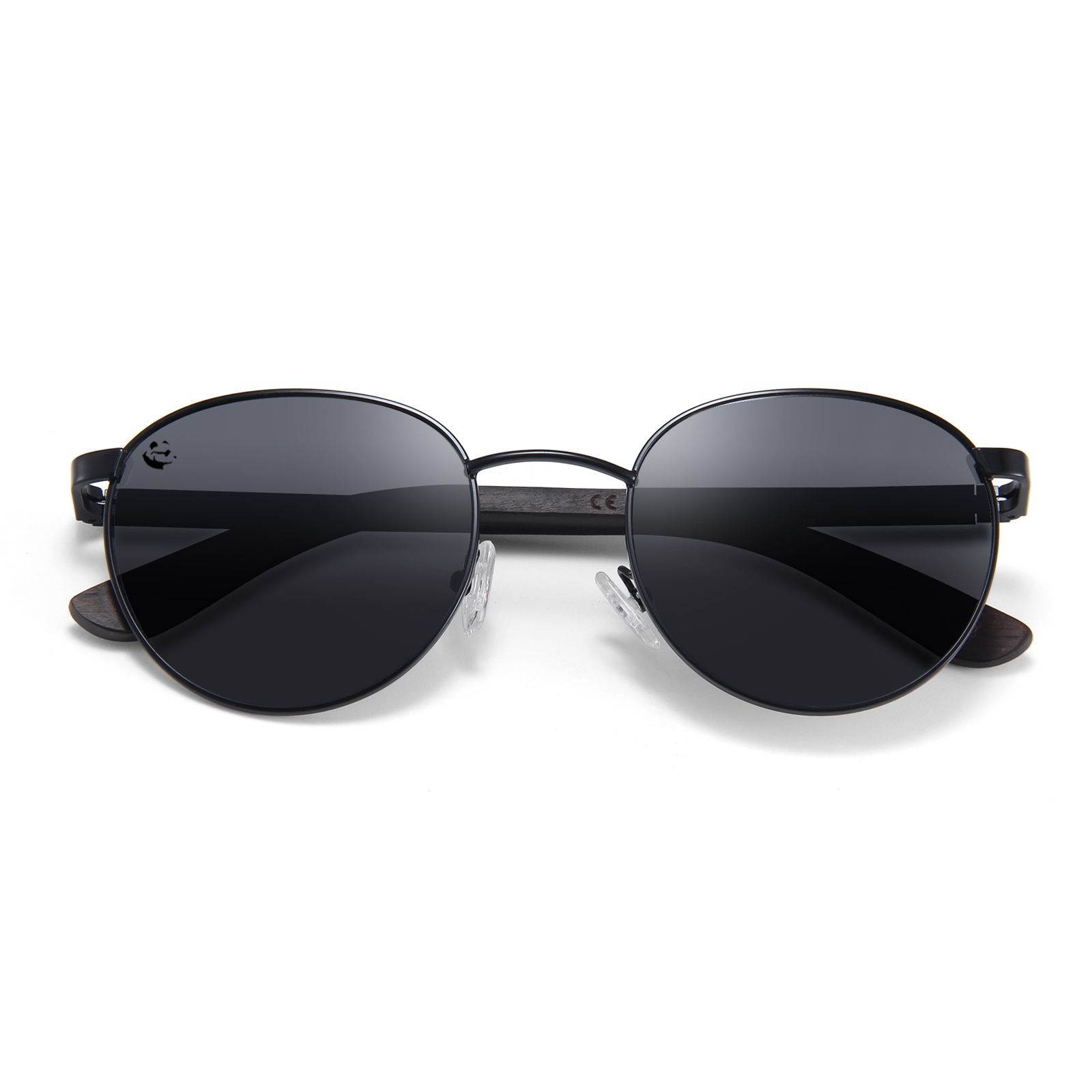 Lentes Gafas de Sol PANDAS Unisex para Hombre y Mujer Polarizados Redondos Circulares Oscuros de Madera UV400 Grulla Negro