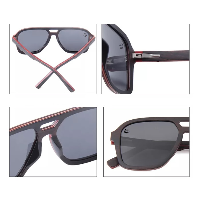 Lentes Gafas de Sol PANDAS Unisex para Hombre y Mujer Polarizados Vintage Retro Cuadrados Armazón de Madera UV400 Licaón Negro