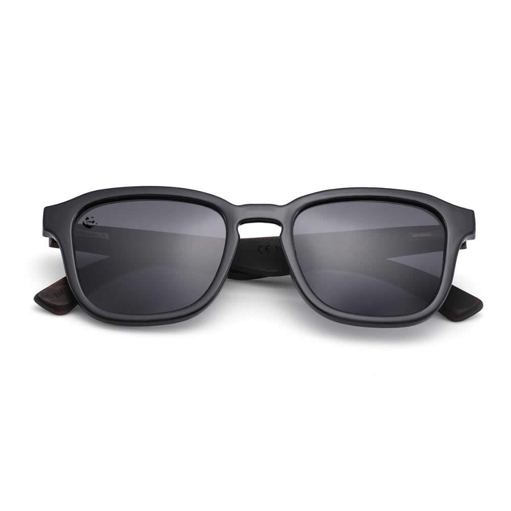 Lentes Gafas de Sol PANDAS Unisex para Hombre y Mujer Polarizados Cuadrados Oscuros de Madera UV400 Cayman Negro