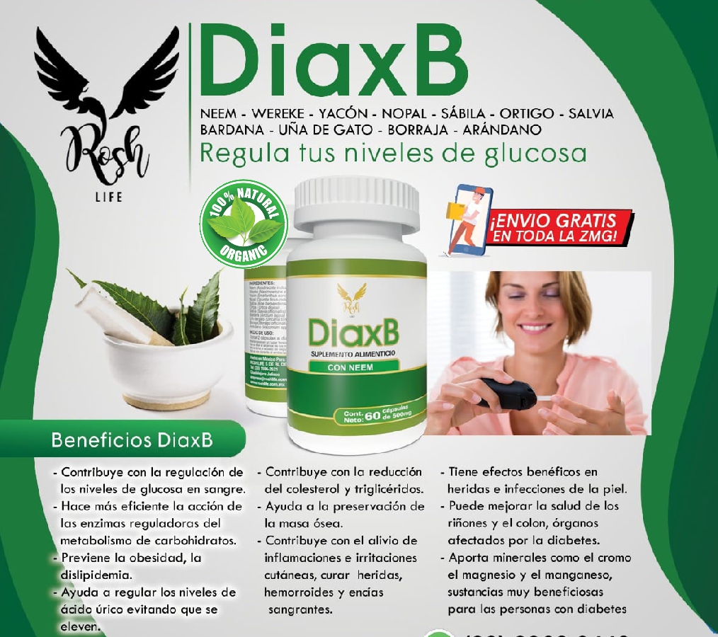 Diabetes Controla tu Glucosa Neem, Uña de gato, Sabila , Antideslizante, Arándano, Diaxb, suplemento alimenticio