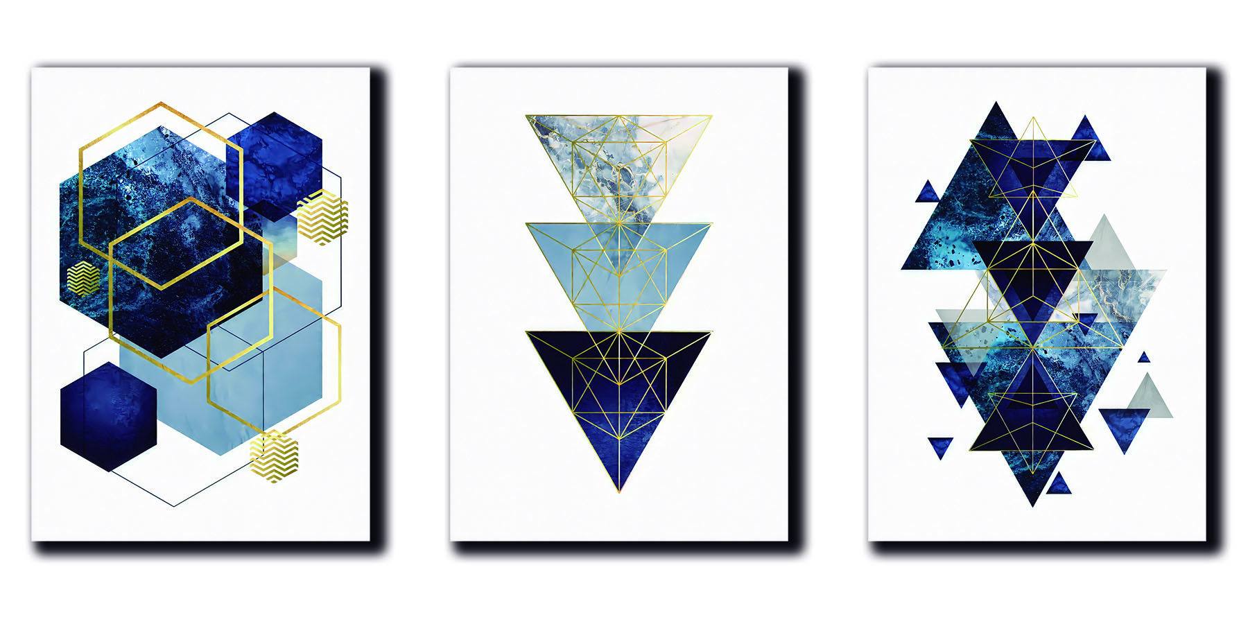 Cuadros Decorativos Set de 3 pzs figuras geométricas moderno Azul 40 X 60 cm