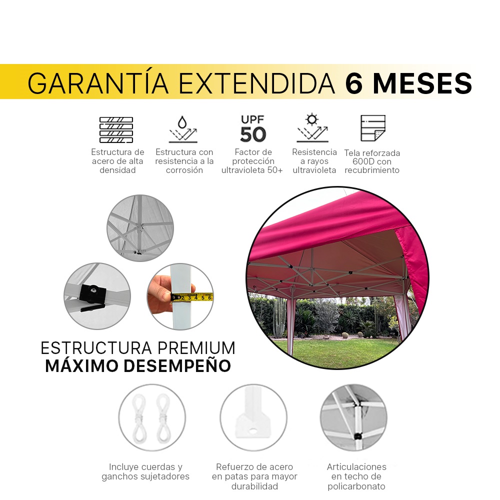 Toldo Carpa Retractil 2m x 2m impermeable premium Beckon Color Rojo