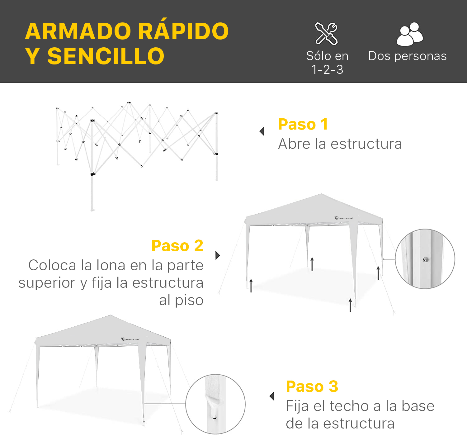 Toldo Carpa Retractil 2m x 2m impermeable premium Beckon Color Rojo